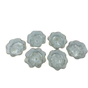 6 Vintage Thin Glass Delicate Dessert Dish Bowls Gold Tone Leaf Accent Pattern